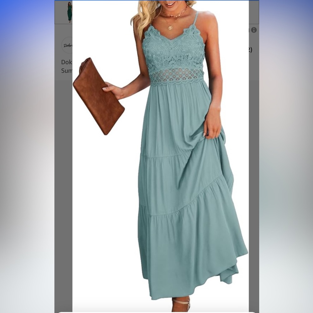 Sleeveless Crochet Bodice Maxi Dress in Dusty Teal